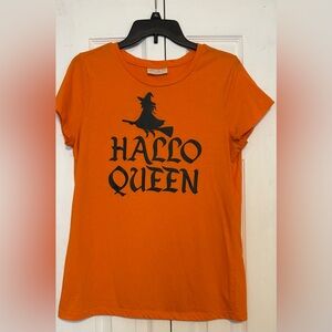 Orange 'Hallo Queen' Halloween Graphic Tee